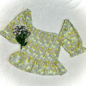 Boohoo Neon Floral Smocked Blouse - Medium (US 8/UK 12)